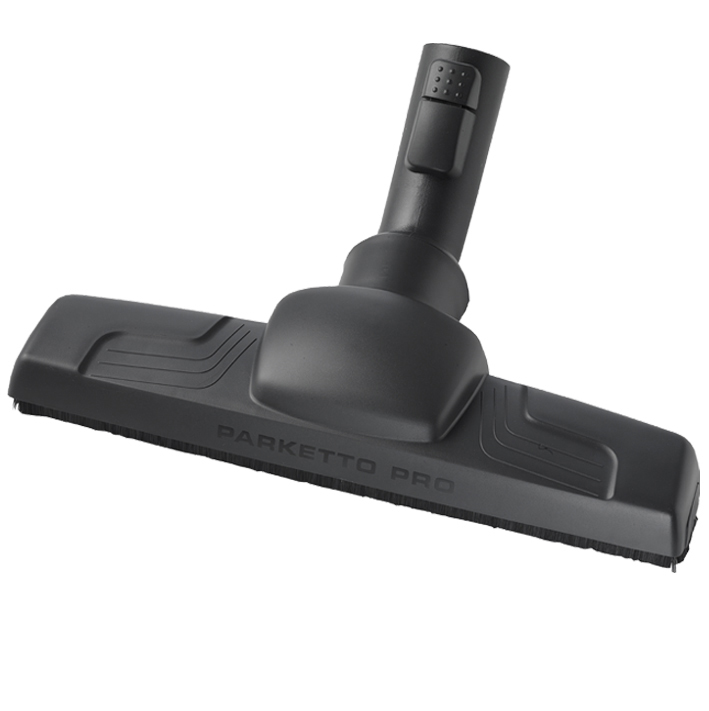 Schwarze Staubsauger-Bodenbürste mit der Aufschrift PARKETTO PRO.