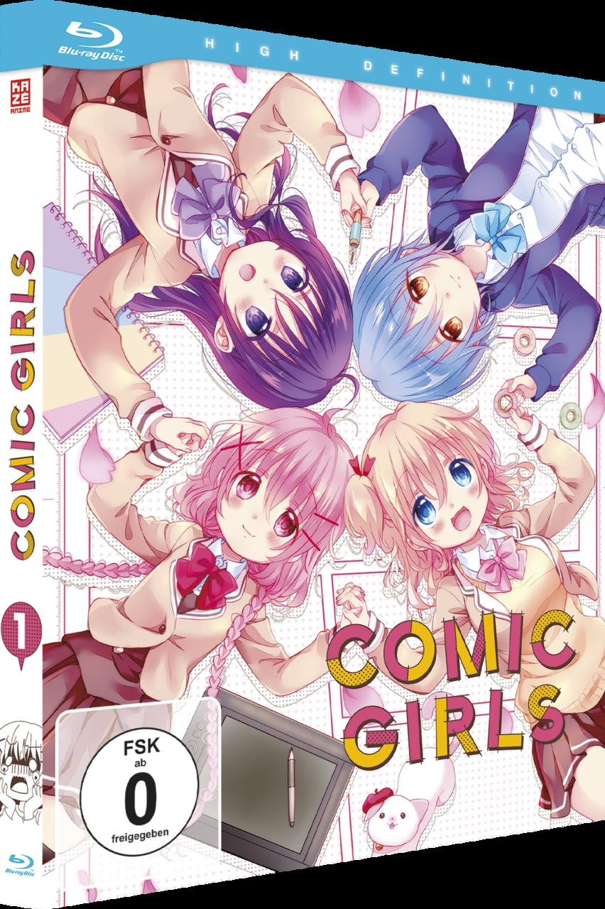 Comic Girls Blu-ray-Cover: vier Anime-Mädchen, Titel und Logo.