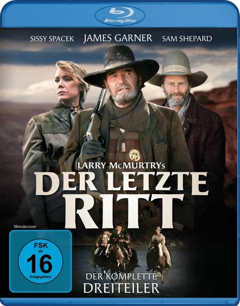 DVD-Cover: Drei Männer mit Hüten stehen in einer Wüstenlandschaft. Text: „Der Letzte Ritt“ und Schauspielernamen.