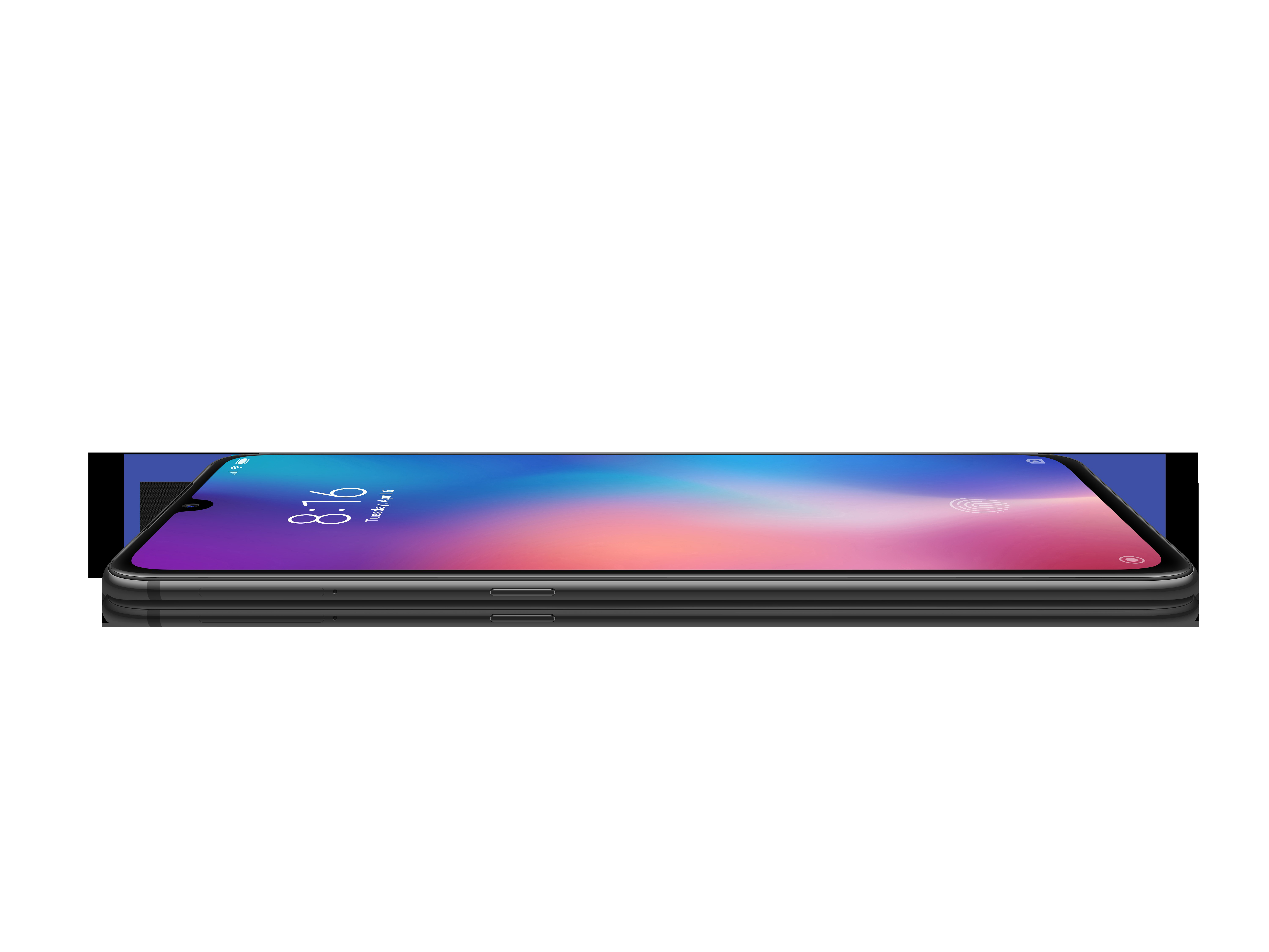 Seitenansicht eines schwarzen Smartphones.