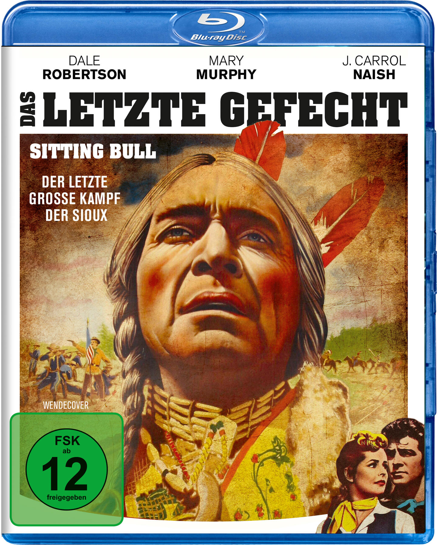 Blu-ray-Cover. Mann mit Federn, Ureinwohner. Text: Das Letzte Gefecht.