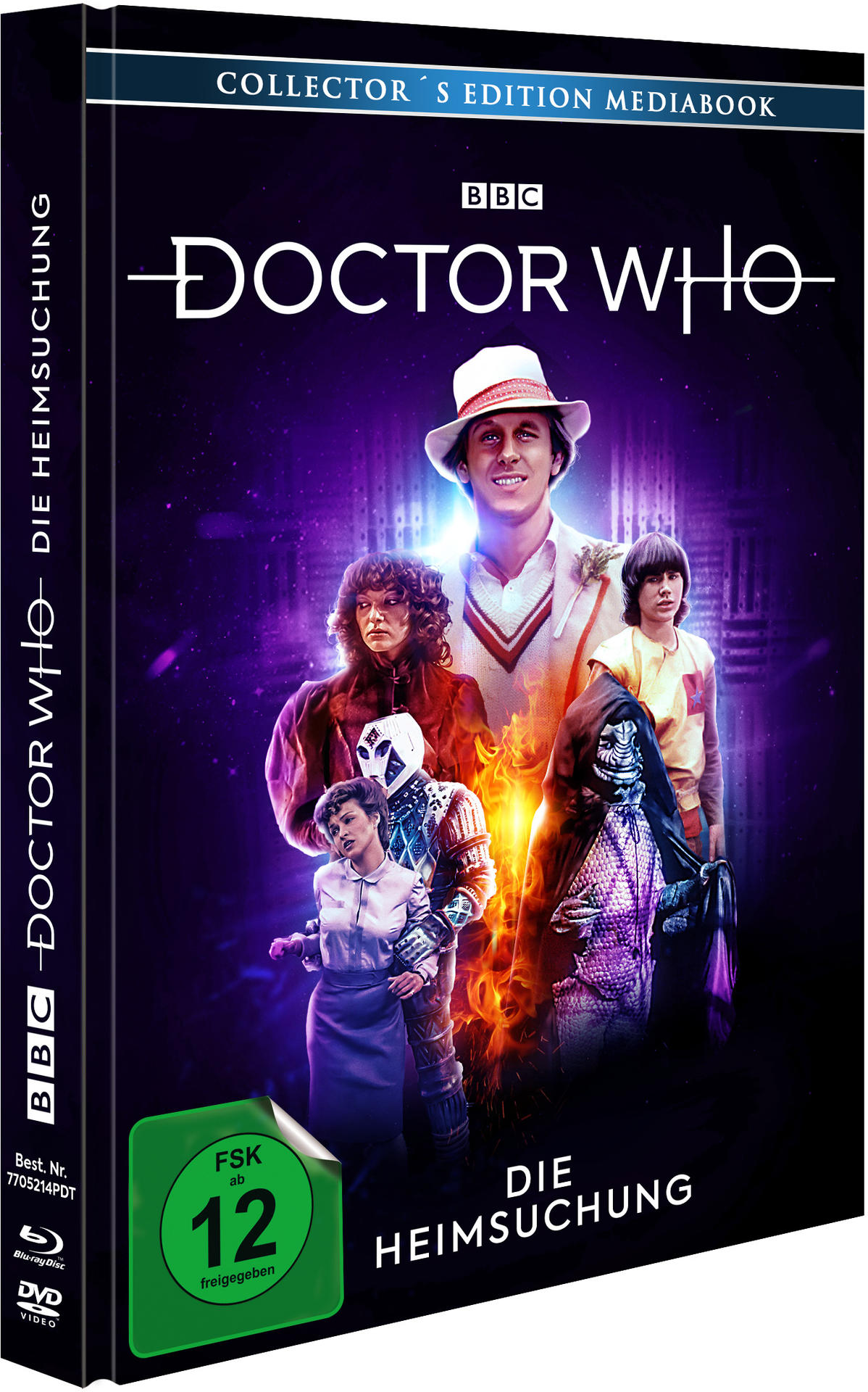 Filmcover von Doctor Who mit Charakteren, dunklem Hintergrund und Titel.