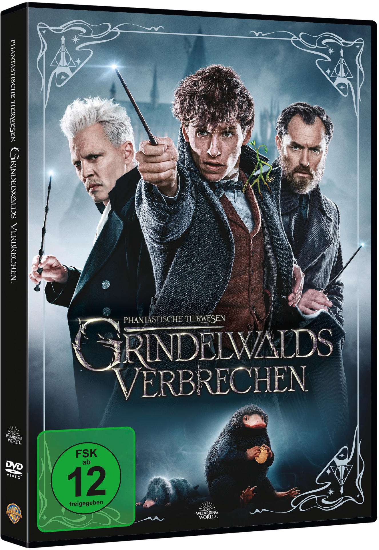 DVD-Hülle für 'Phantastische Tierwesen: Grindelwalds Verbrechen' mit Schauspielern, Titel und Film-Rating.