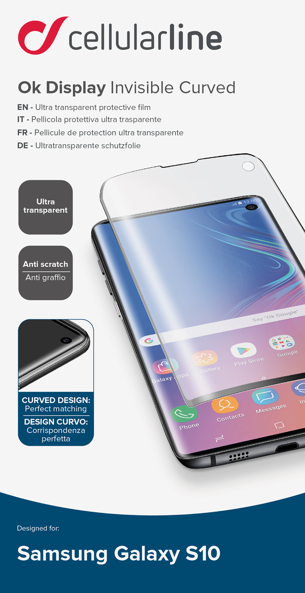 CELLULAR-LINE Samsung Galaxy S10 Screenprotector Curved Transparant