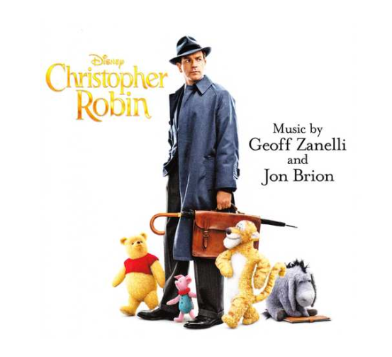 Affiche du film Christopher Robin. Présente un homme avec Winnie l'ourson, Porcinet, Tigrou et Bourriquet.