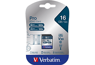 VERBATIM MVS16GP Memóriakártya, SDHC, 16GB, CL10/U3, 90/45MB/sec, VERBATIM "PRO"