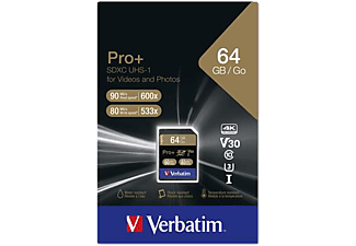 VERBATIM MVS64GPP Memóriakártya, SDXC, 64GB, CL10/U3, 90/80 MB/sec, VERBATIM "PRO+"