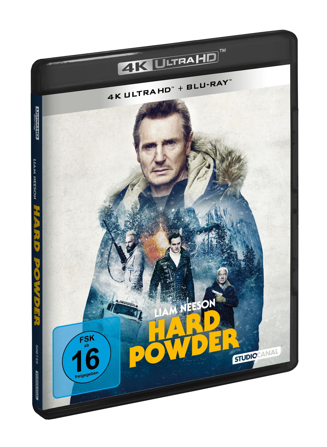 Filmcover: Liam Neeson in einer Schneeszene, Titel "Hard Powder".