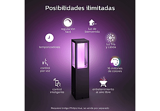 Pedestal sobremuro inteligente - Philips Hue Impress (con alimentador, bajo voltaje), LED exterior, Negro