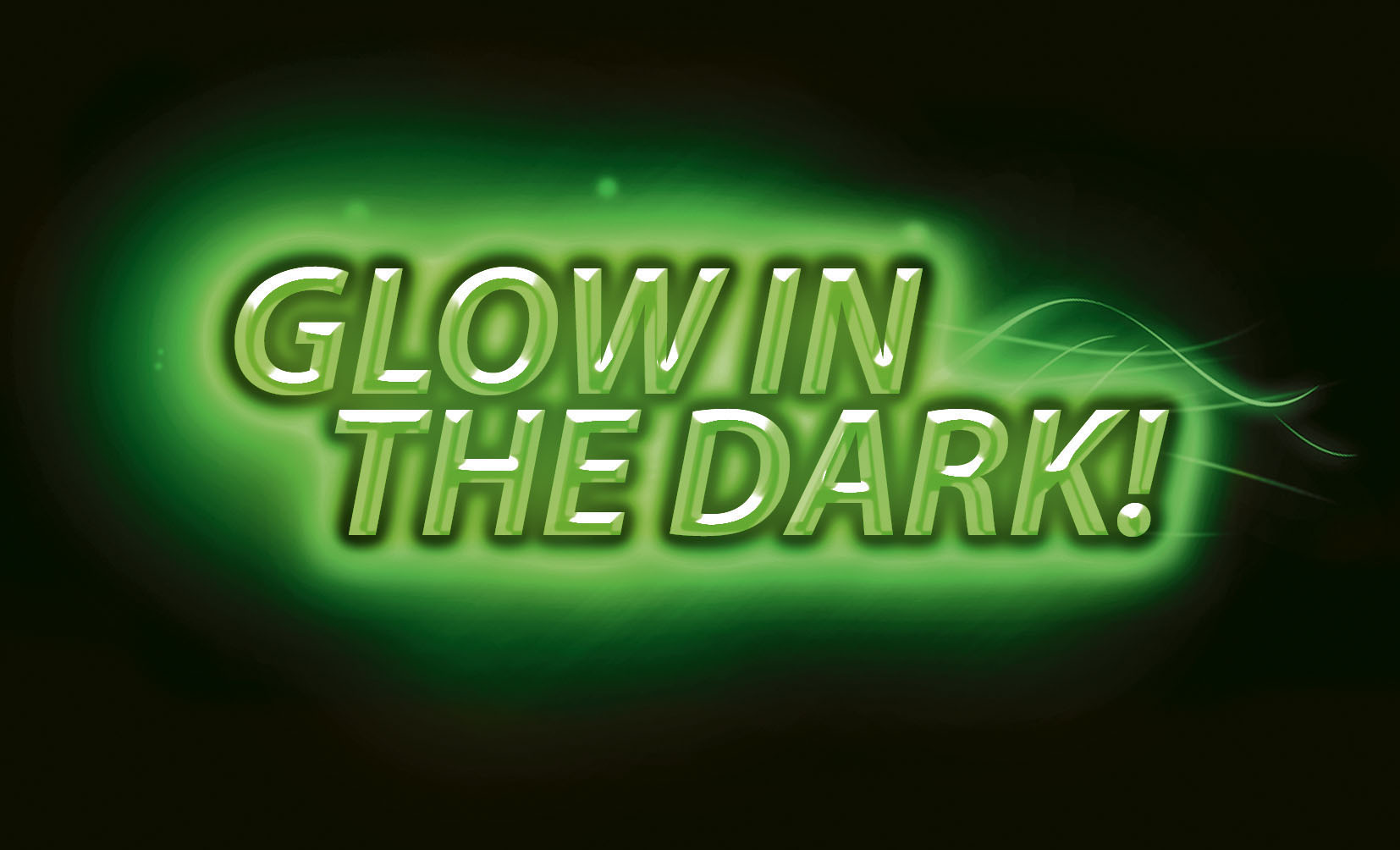 Grüner Text leuchtet. Er lautet: GLOW IN THE DARK!
