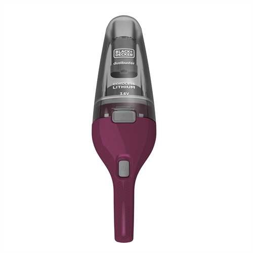 Purple and gray handheld vacuum cleaner on a white background.