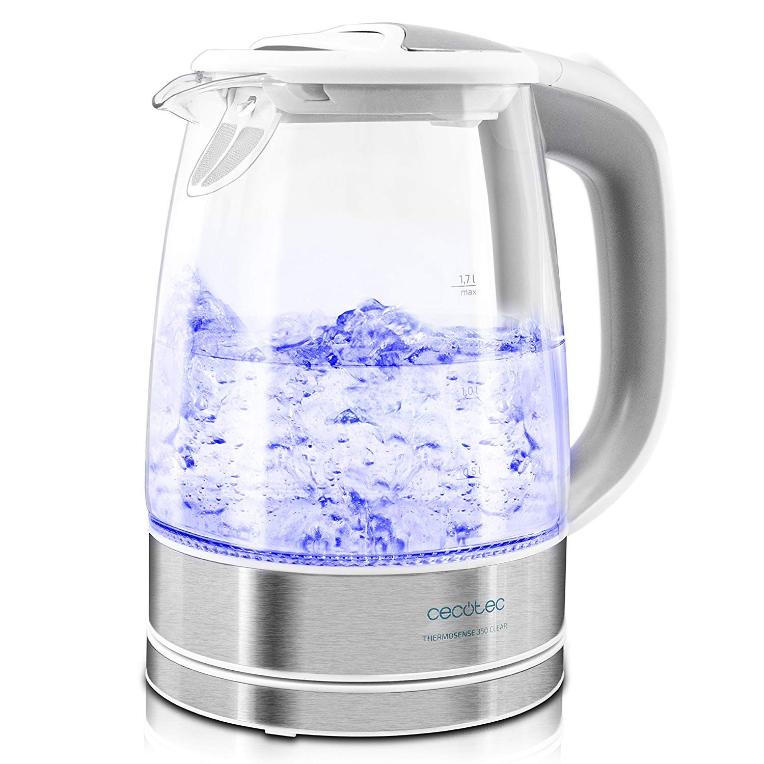 Hervidor Cecotec Thermosense 350 clear 2200 w 17 1.7 vidrio de borosilicato filtro antical agua litros libre bpa potencia base 360º 2200w