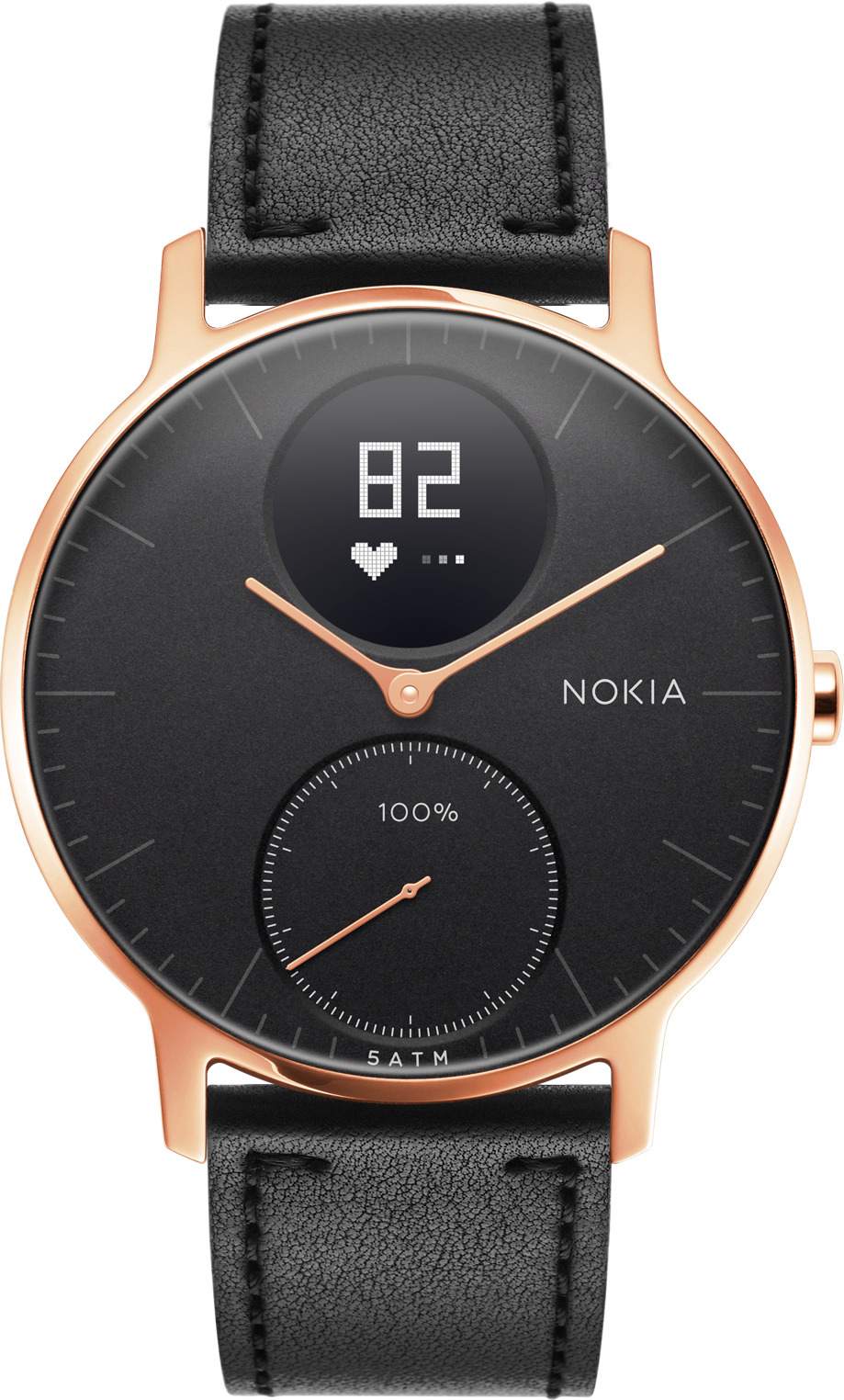 NOKIA Steel HR Fitnesstracker Edelstahl Echtleder, 200 mm, Schwarz