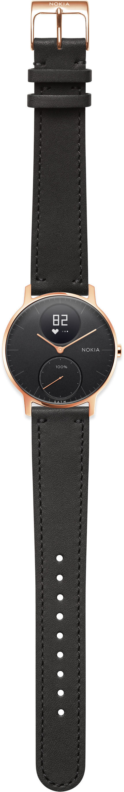 NOKIA Steel HR Fitnesstracker Edelstahl Echtleder, 200 mm, Schwarz