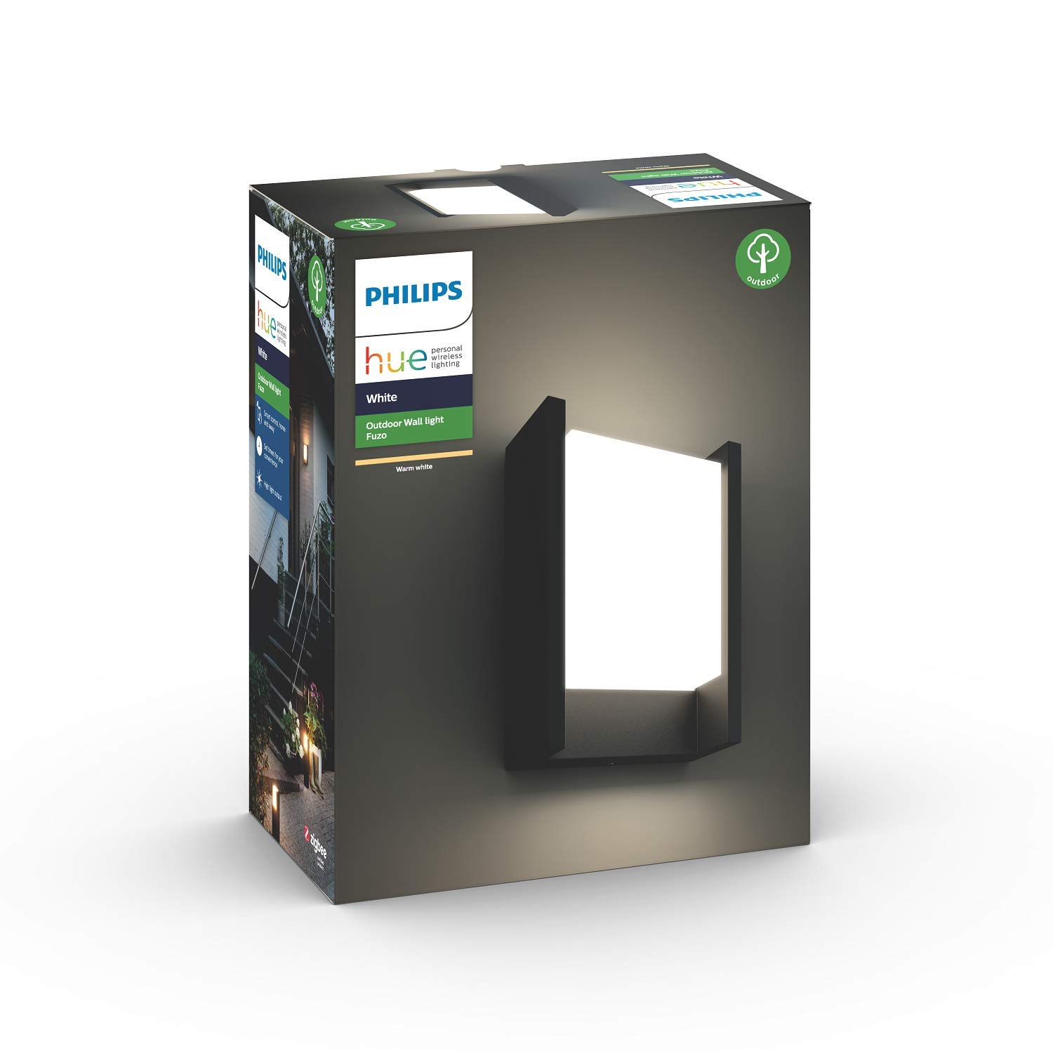 Aplique exterior negro LED inteligente - Philips Hue Fuzo, luz blanca cálida regulable
