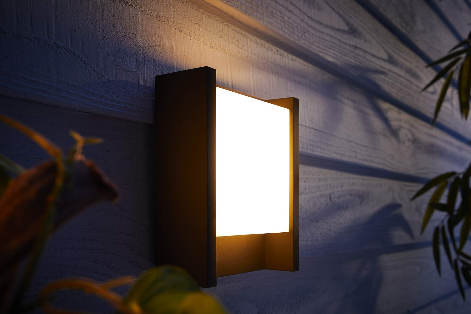 Aplique exterior negro LED inteligente - Philips Hue Fuzo, luz blanca cálida regulable