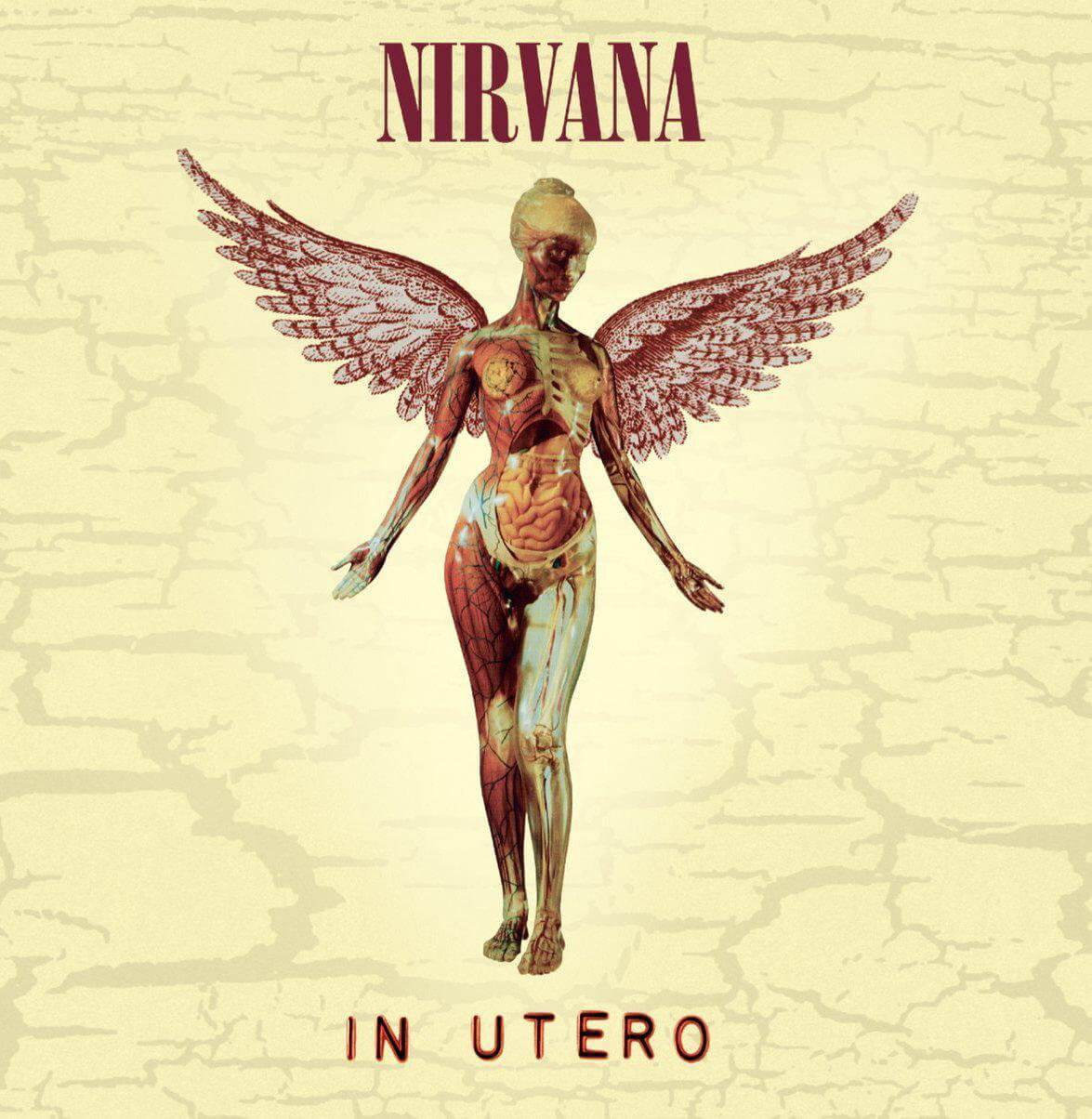 Pochette de l'album Nirvana : figure nue avec des ailes d'ange et fond grunge.
