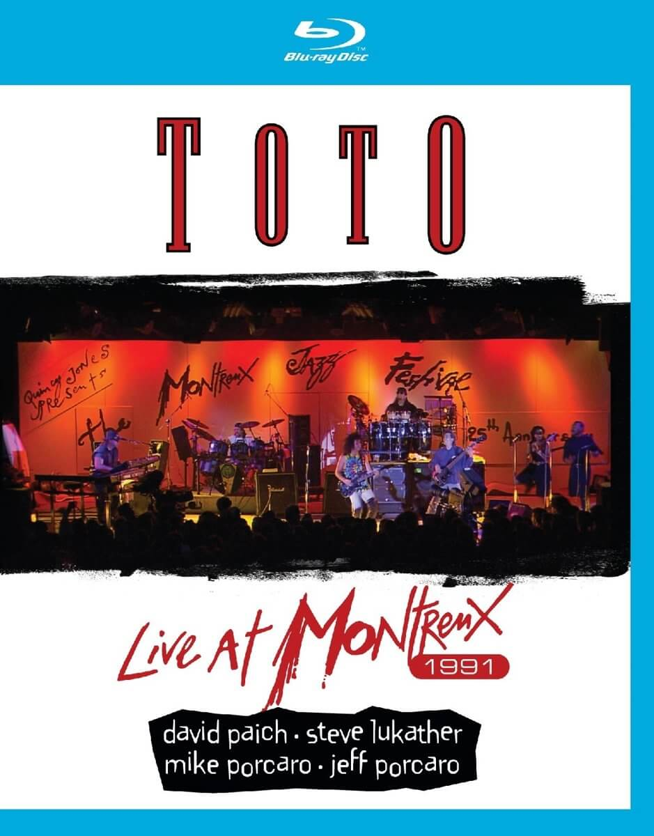 Pochette du DVD du concert de Toto Live at Montreux 1991, avec le groupe se produisant sur scène.