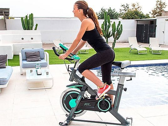 Bicicleta de spinning - Cecotec Extreme 20, Volante Inercia 20 kg Delantero, Peso Máx. 120 kg, Freno fricción, Gris y Verde