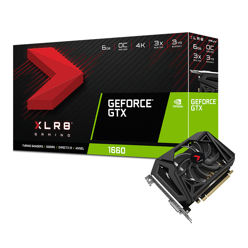 PNY Grafikkarte GeForce® GTX 1660 6 GB XLR8 Gaming OC Single Fan (VCG16606SFPPB-O)