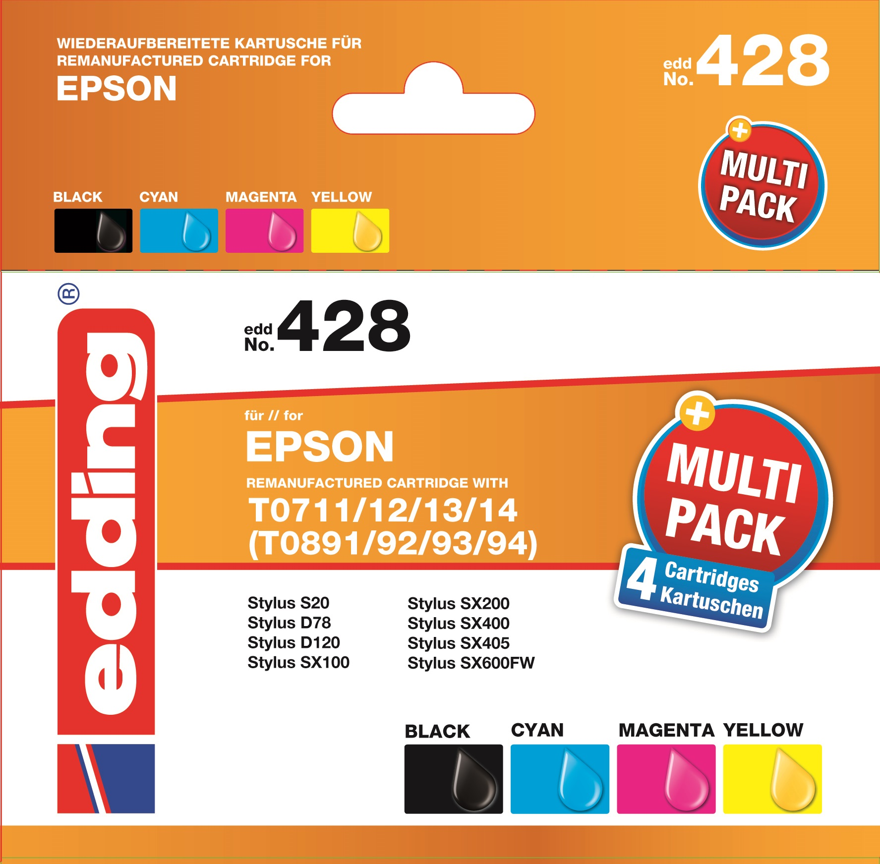 EDDING EDD-428 Tintenpatrone Schwarz, Cyan, Magenta, Gelb