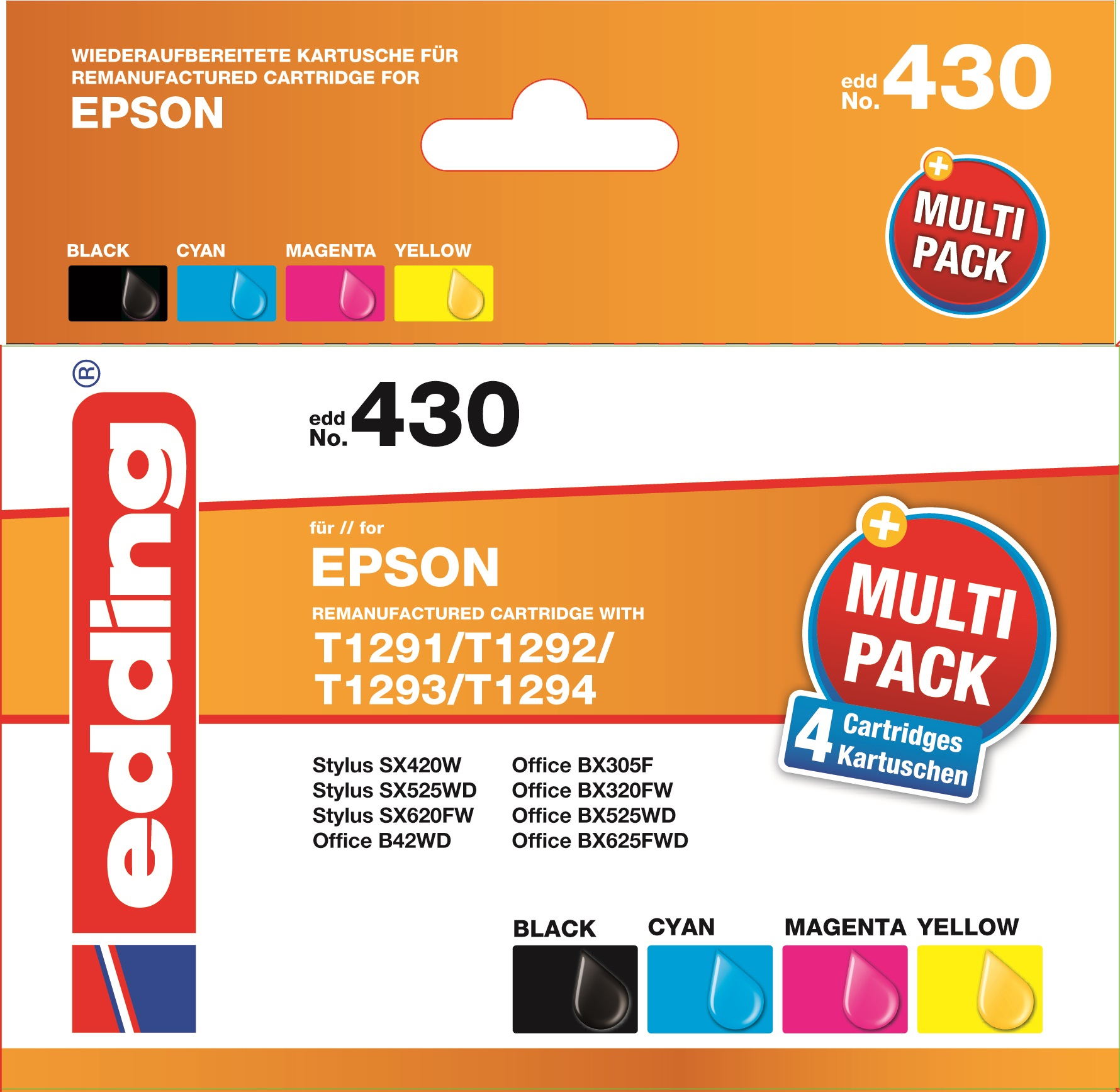 EDDING EDD-430 Tintenpatrone Schwarz, Cyan, Magenta, Gelb