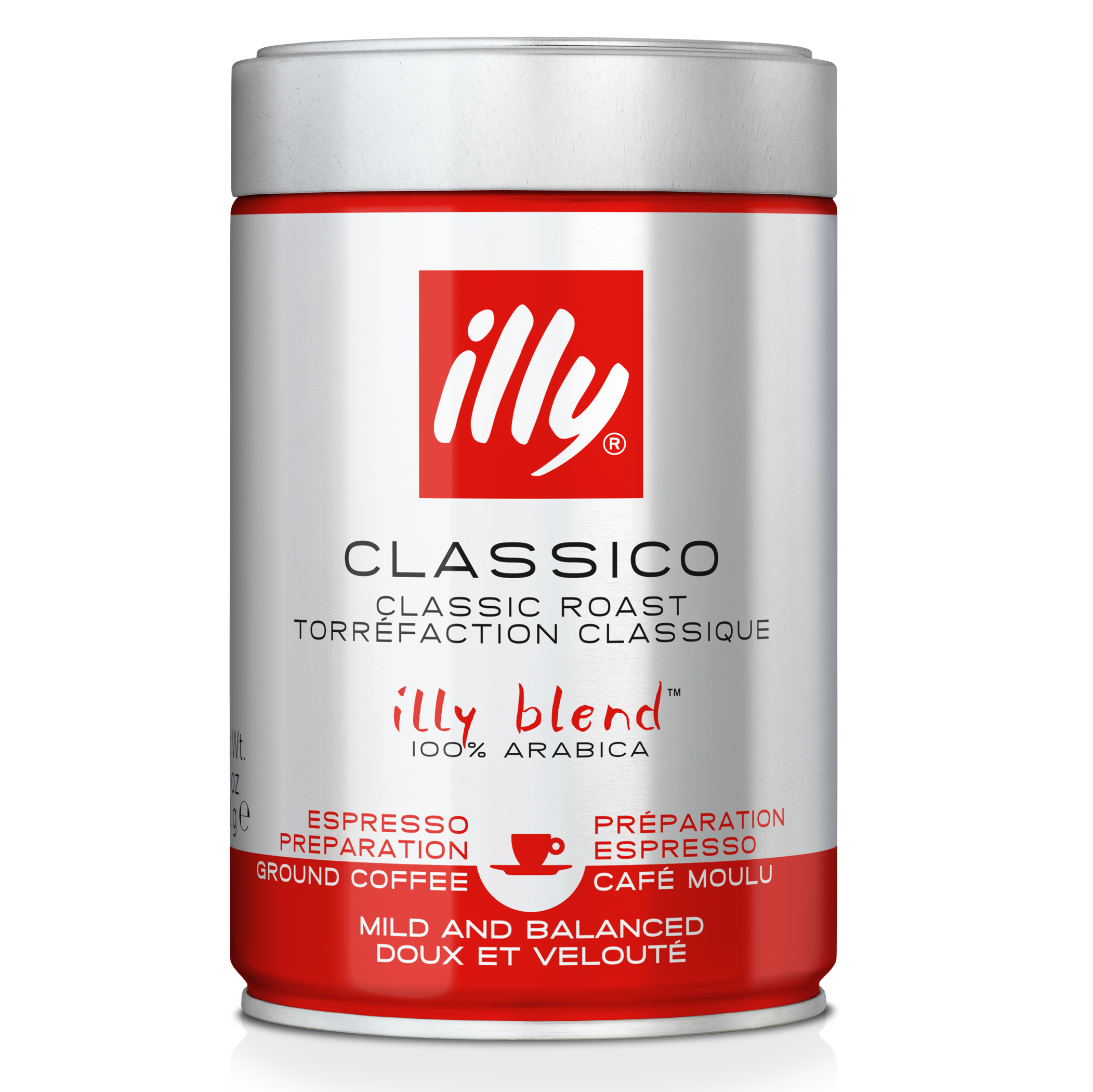 Illy Kaffeebüchse mit rotem und weißem Branding. Espresso-Zubereitung.