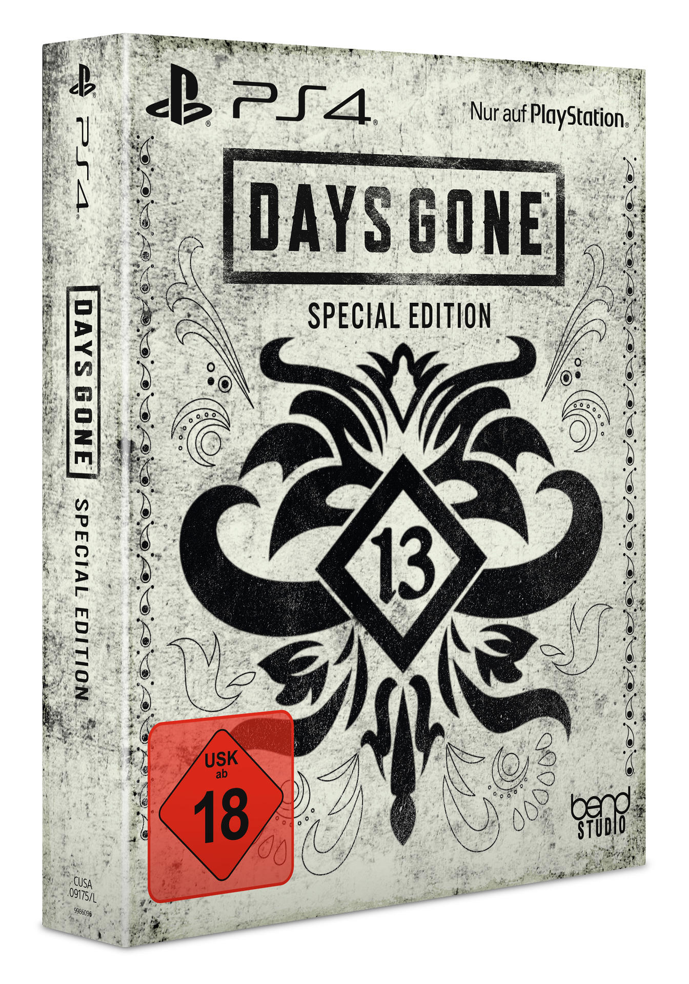 Das Cover der Days Gone Special Edition PS4-Spielbox mit großem Logo und Bewertungsinformationen.
