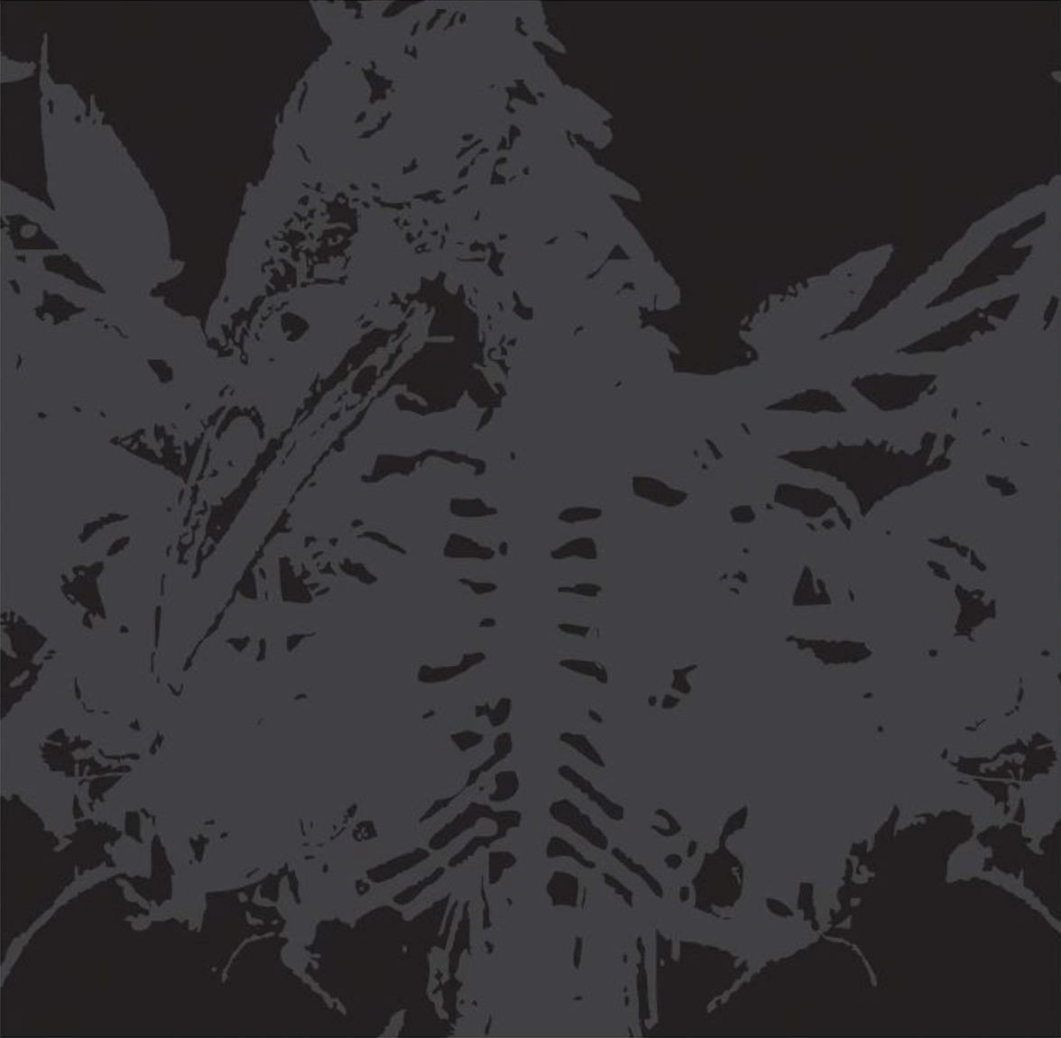 Abstract beeld, een donker silhouet van een vogel of wezen.
