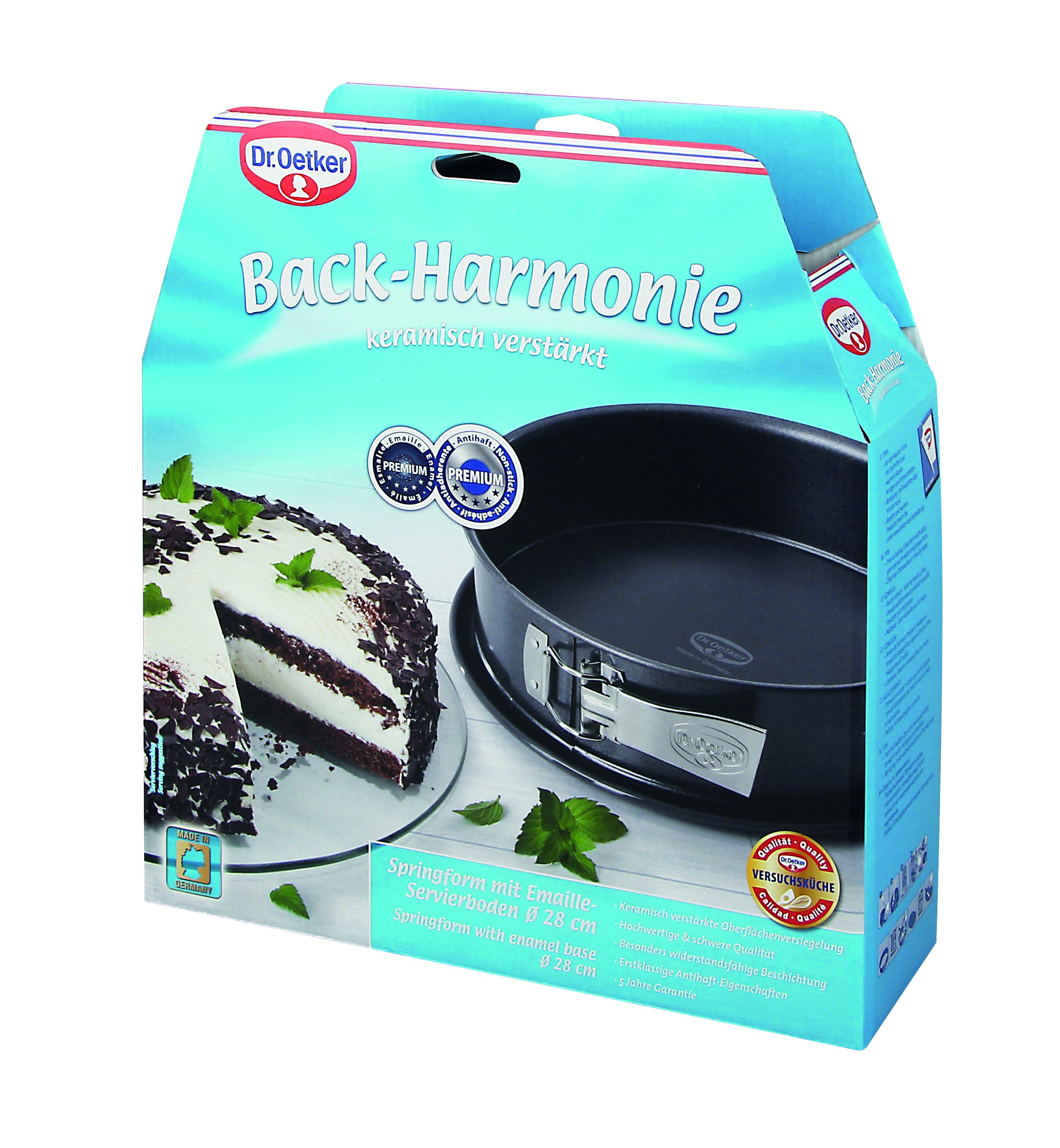 Eine Kuchenform mit einem Kuchenstück auf der Schachtel wird gezeigt.