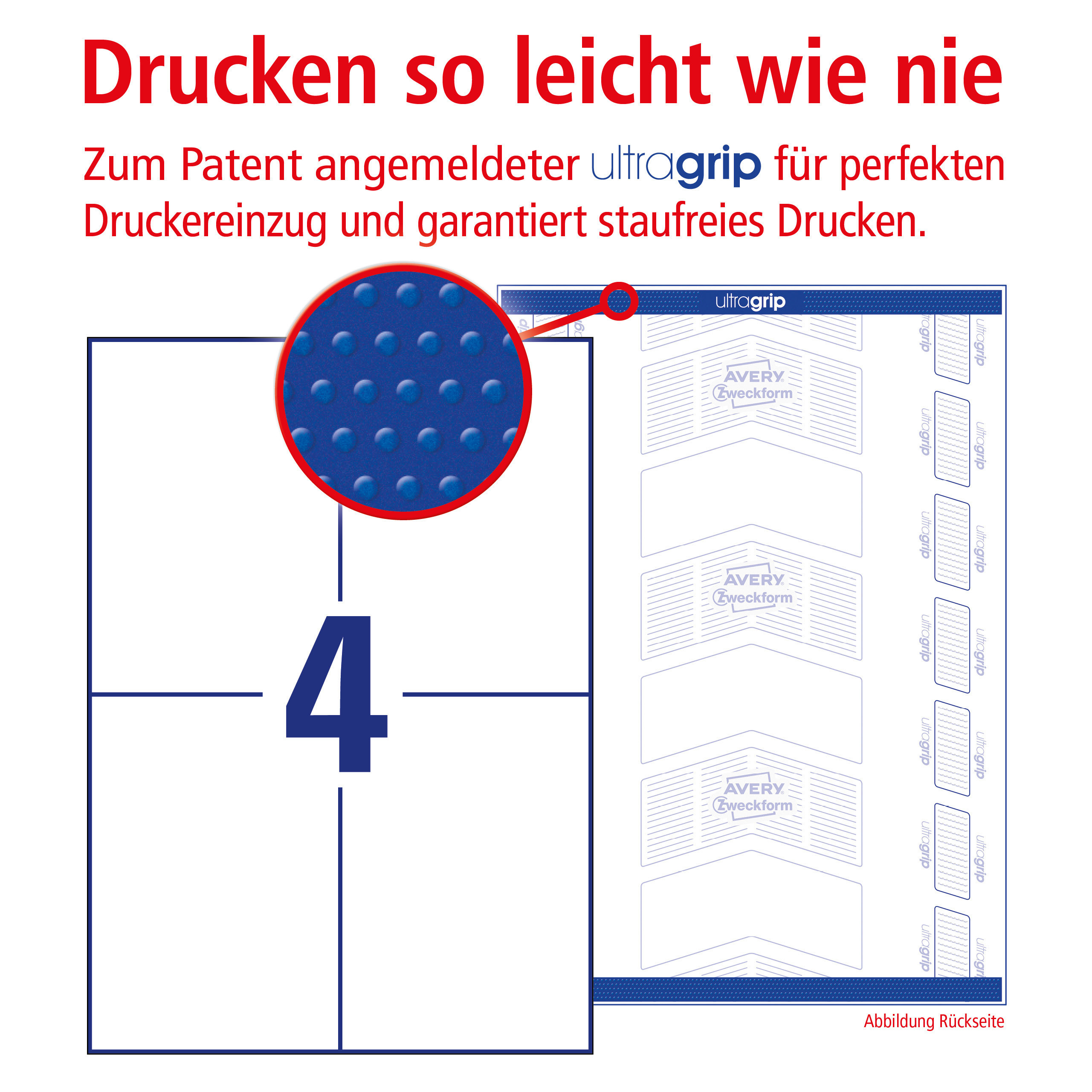 Weißes Papier mit blauen Punkten und blauen Linien, die Rechtecke bilden. Text in Rot, weißer Hintergrund.