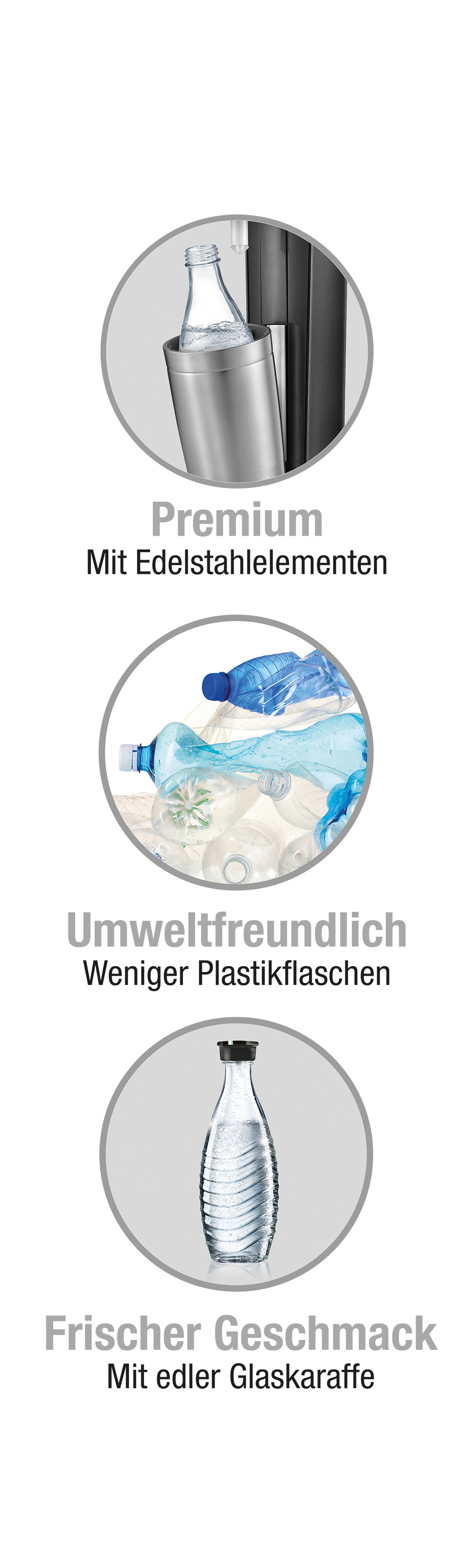 SODASTREAM 1216513490 Crystal 2.0 + 3 Glaskaraffen Wassersprudler Titan