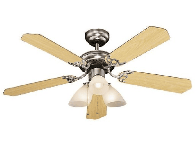 Ventilador de techo - Orbegozo CT-12105, 3 velocidades, 5 aspas, Silencioso, 3 luces, Color cromado
