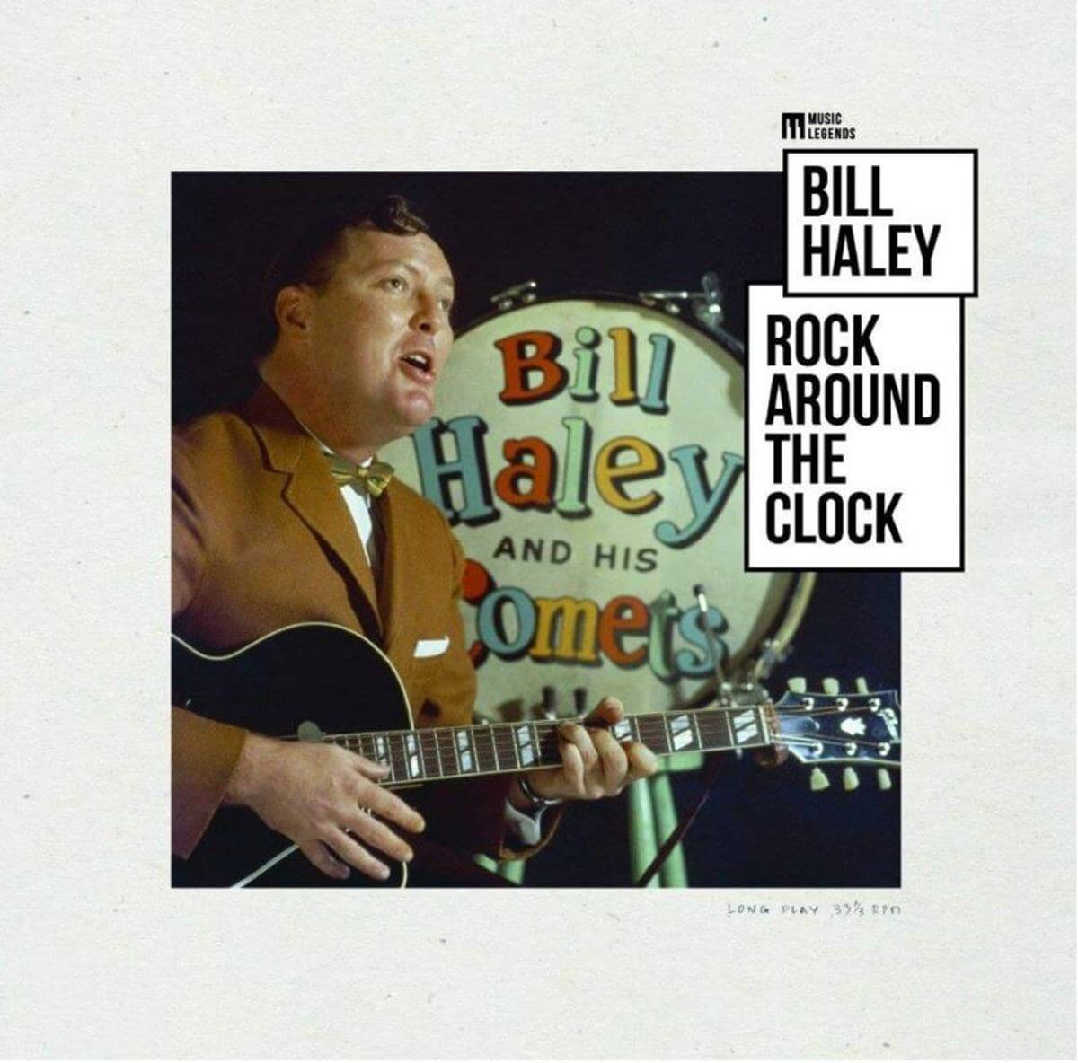 Bill Haley speelt gitaar. De albumhoes heeft zijn naam en "Rock Around The Clock" erop.