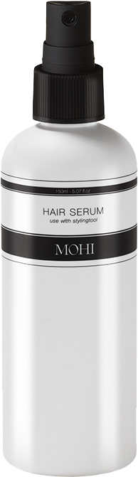 White hair serum bottle with black label.