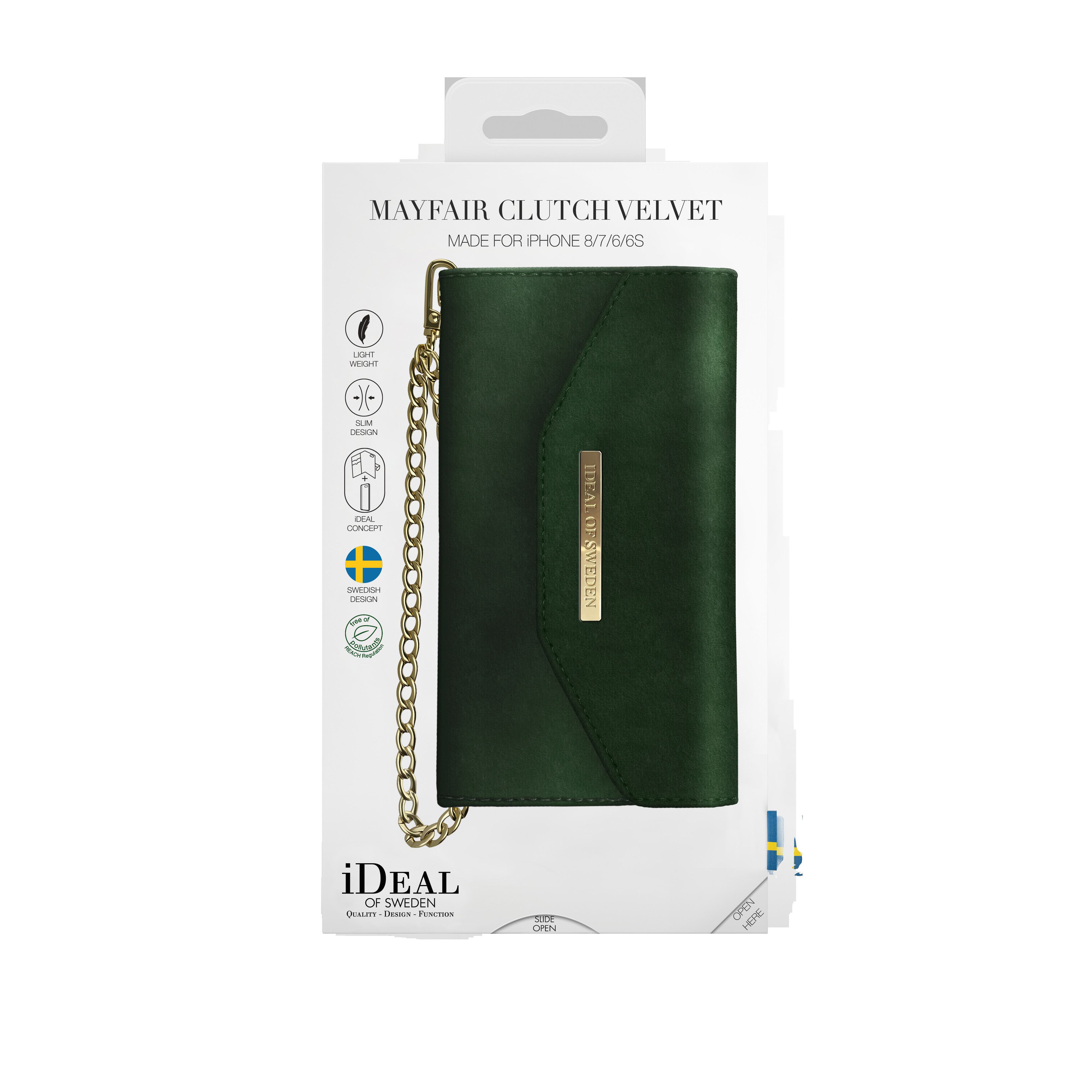 IDEAL OF SWEDEN Mayfair Clutch Velvet, Armtasche, Apple, iPhone 6, iPhone 7, iPhone 8, Grün