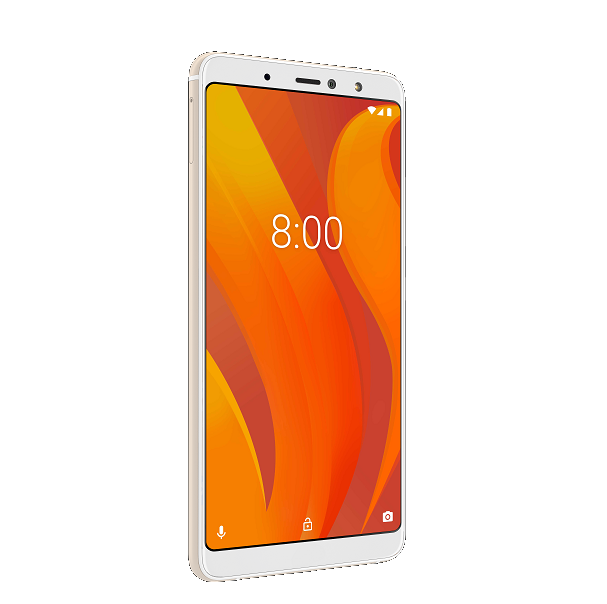 Un smartphone blanco con un gran diseño de llama naranja y amarilla en la pantalla, la hora muestra 8:00.
