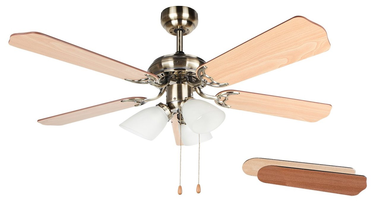 Ventilador de techo - Orbegozo CT 23105, 55 W, 5 aspas, 3 velocidades, Opción luz, Color madera