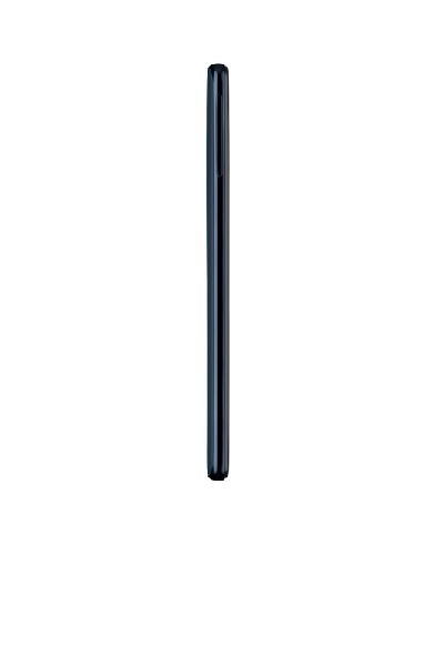 Un teléfono inteligente negro. El lado se muestra en una vista vertical.