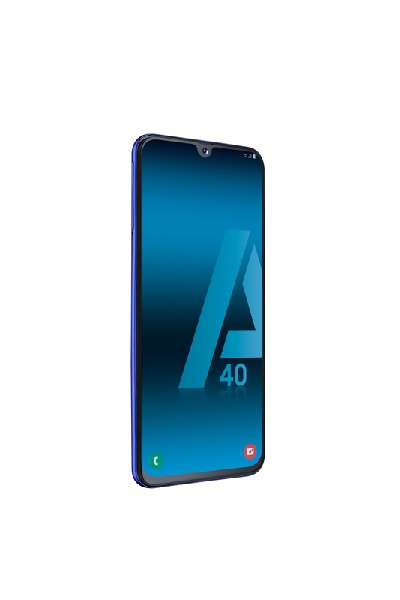 Teléfono azul con una pantalla que muestra un gráfico azul.