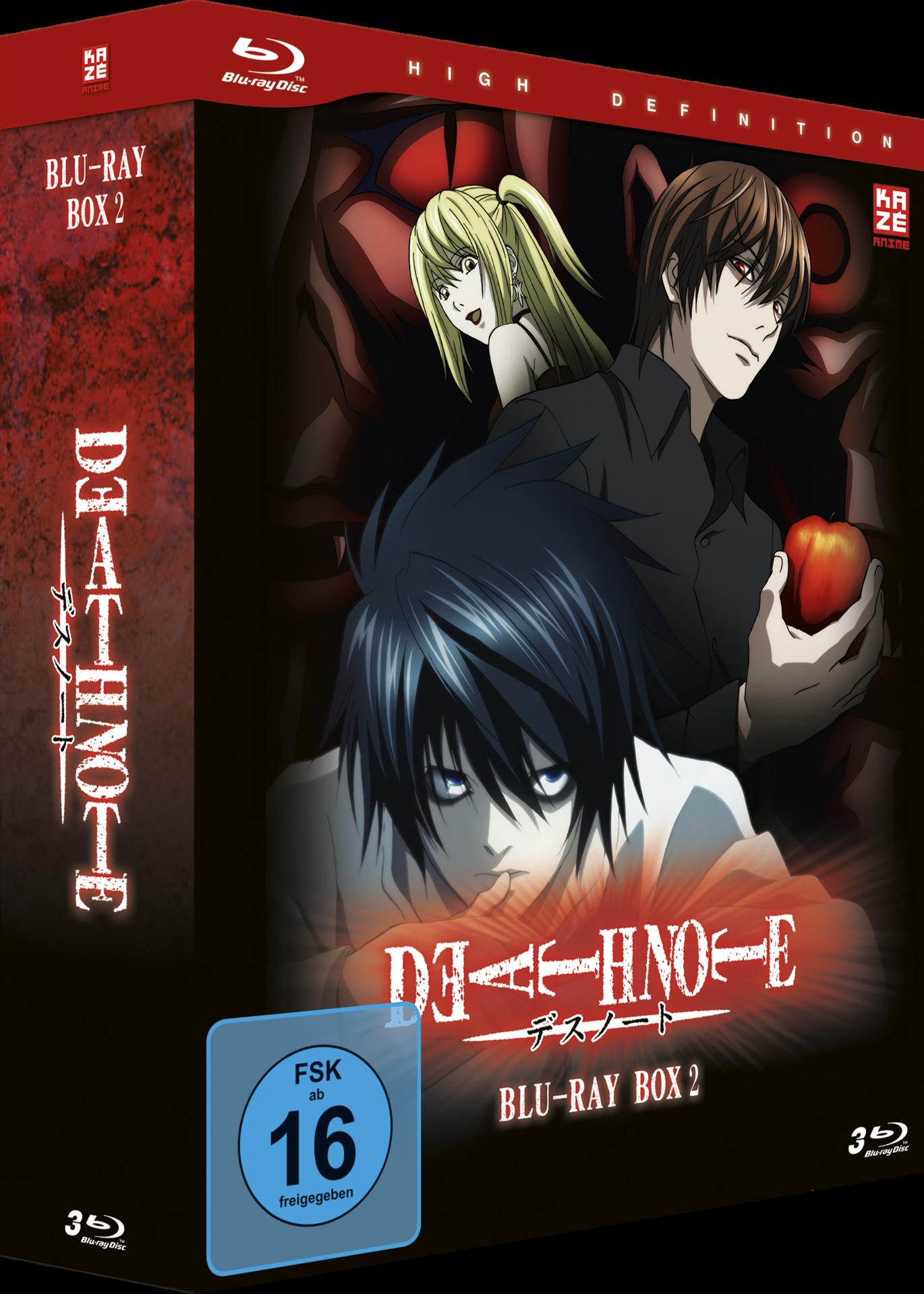 Death Note Blu-ray Box 2 Cover, mit Anime-Charakteren und japanischem Text.