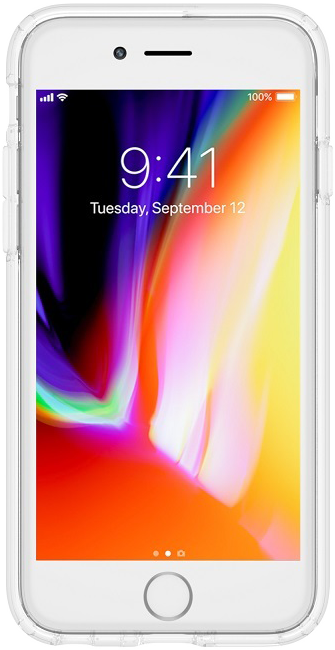 iPhone képernyő, amely egy kezdőképernyőt jelenít meg idővel és jellel.