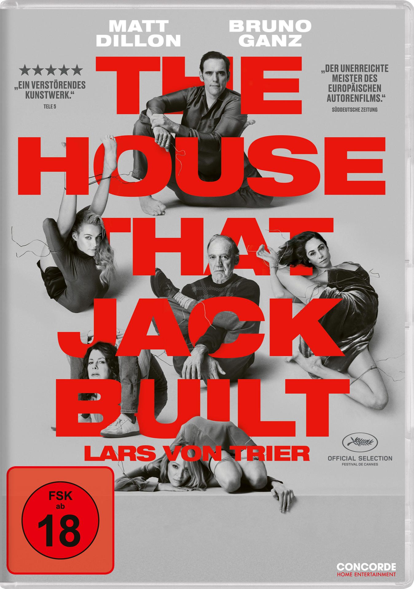Filmposter für 'The House That Jack Built', mit Schauspielern und Titeltext.