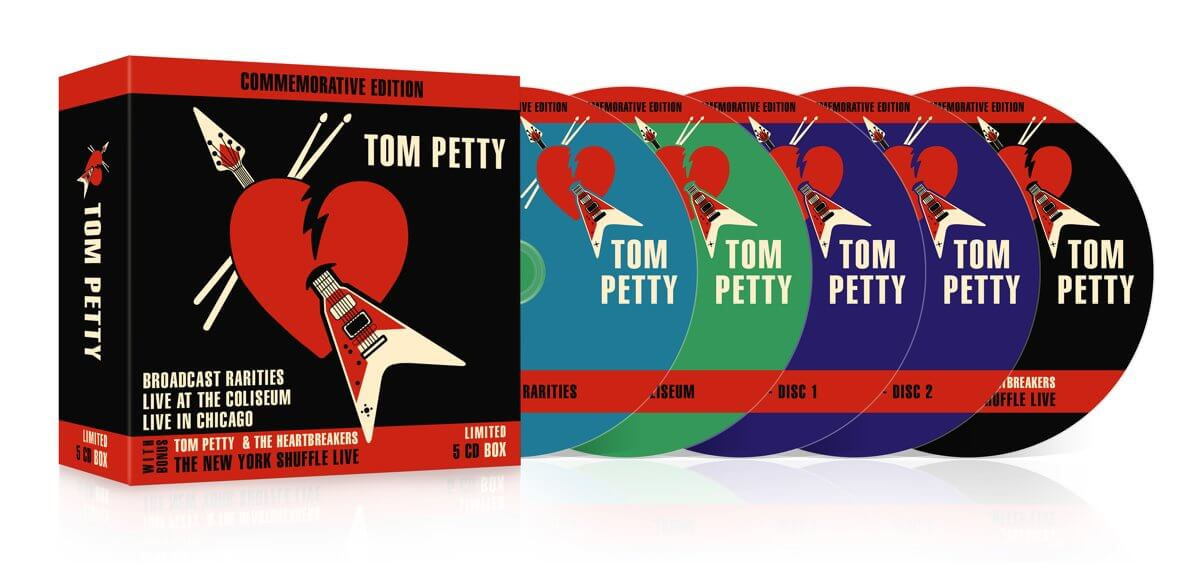 Coffret CD Tom Petty avec disques. La boîte est rouge et noire.