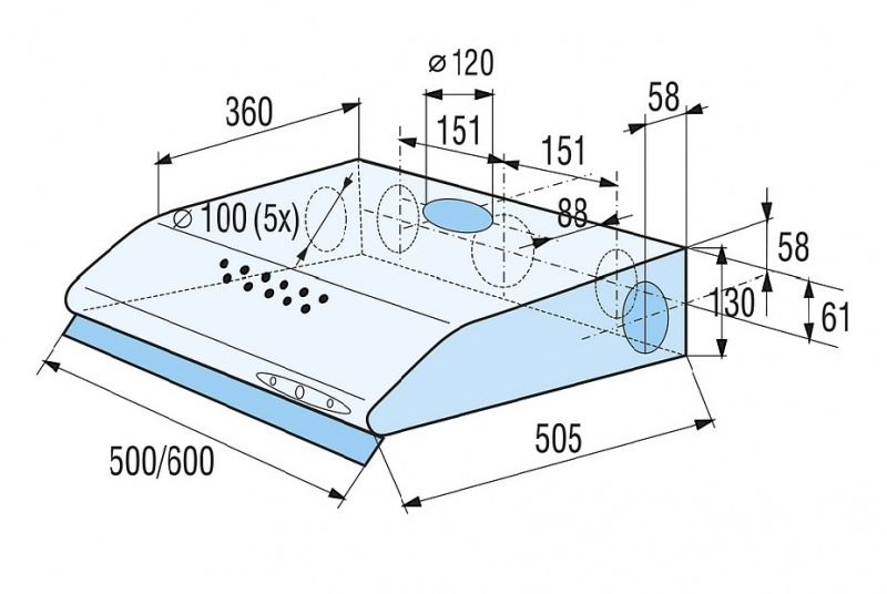 Páraelvezető diagramja méretekkel, műszaki rajz stílusban.