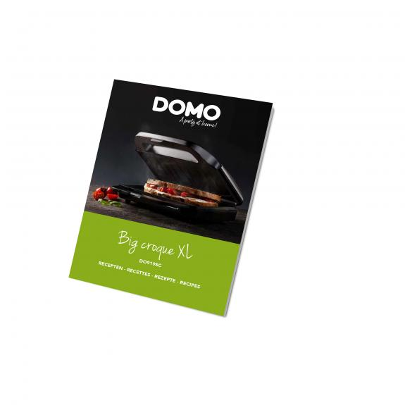 Brochure cover for a sandwich maker. Sandwich on cover, green and black colors. White background.