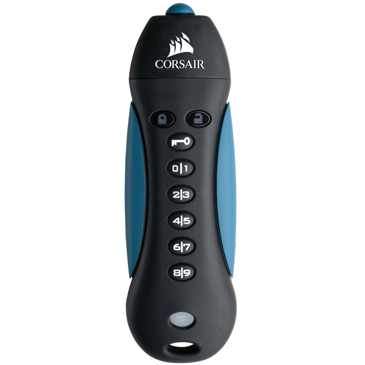 Memoria USB 64 GB - Corsair CMFPLA3B, 3.0, Cifrado de hardware, Negro y azul