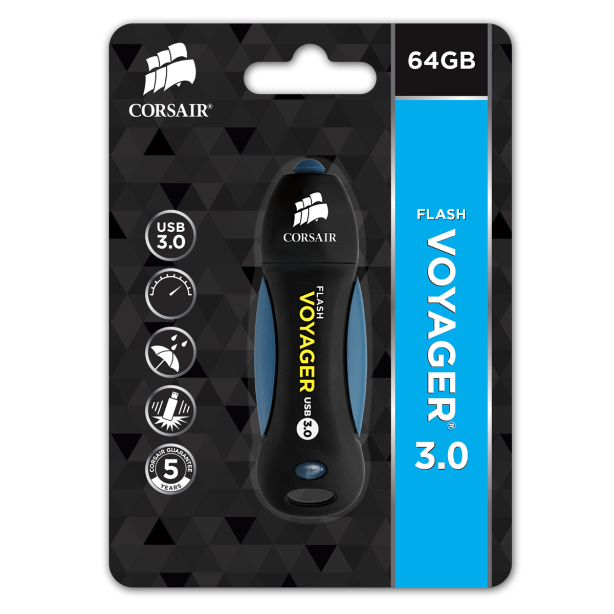 Memoria USB 64 GB - Corsair CMFVY3A, 3.0, Cifrado de hardware, Negro y azul