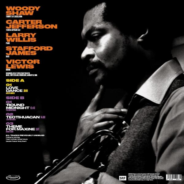 Albumcover: Woody Shaw und andere. Schwarz-Weiß-Foto eines Mannes mit Trompete, mit Text.