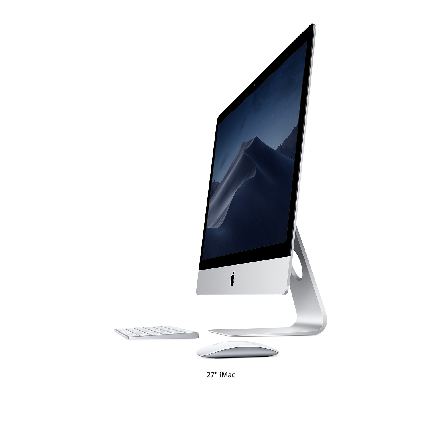 27" iMac mit Tastatur und Maus, zeigt den Bildschirm mit einem Wüstenbild.